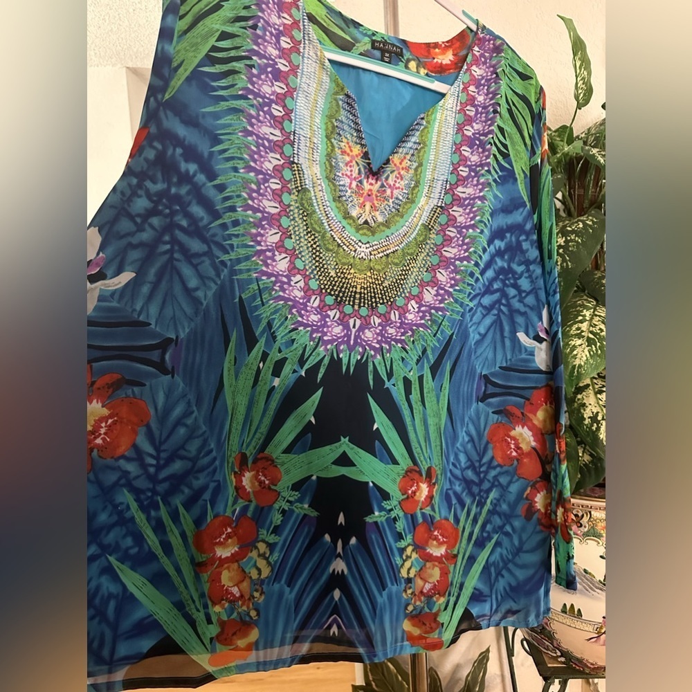 Hannah blue floral blouse size 3X - Picture 5 of 11